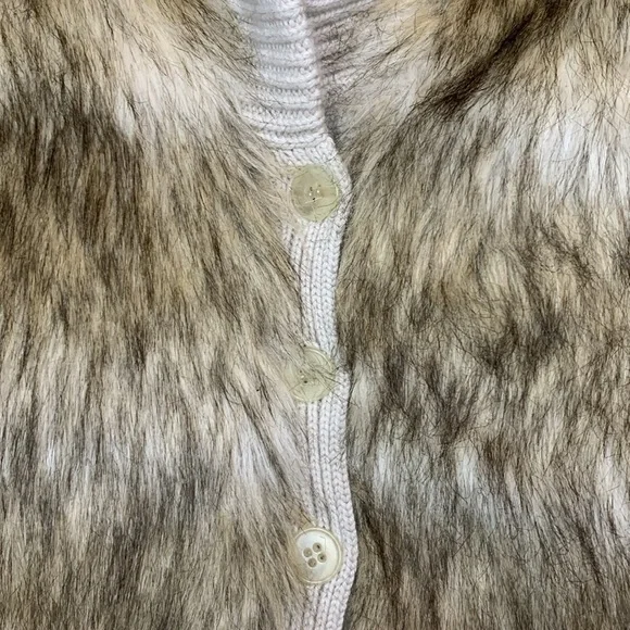 Ann Taylor Faux Fur Sweater Vest Merino Wool Modal Cashmere Beige Size Small - Picture 4 of 7
